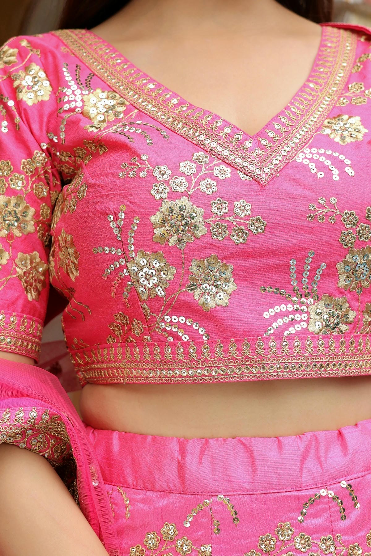 Slub Silk Lehenga Choli In Pink Colour LC10110191