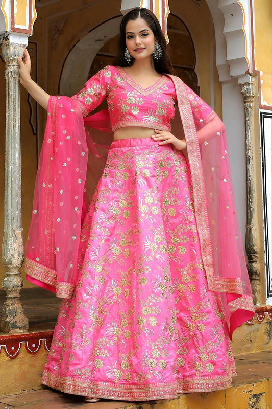 Slub Silk Lehenga Choli In Pink Colour LC10110191