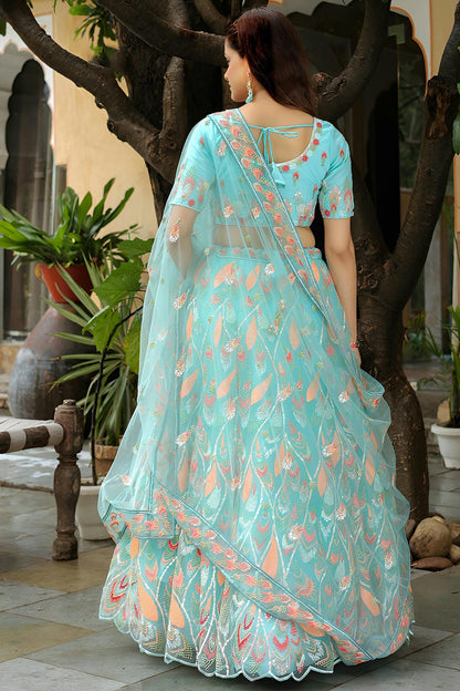 Soft Net Lehenga Choli In Sky Blue Colour LC10110183