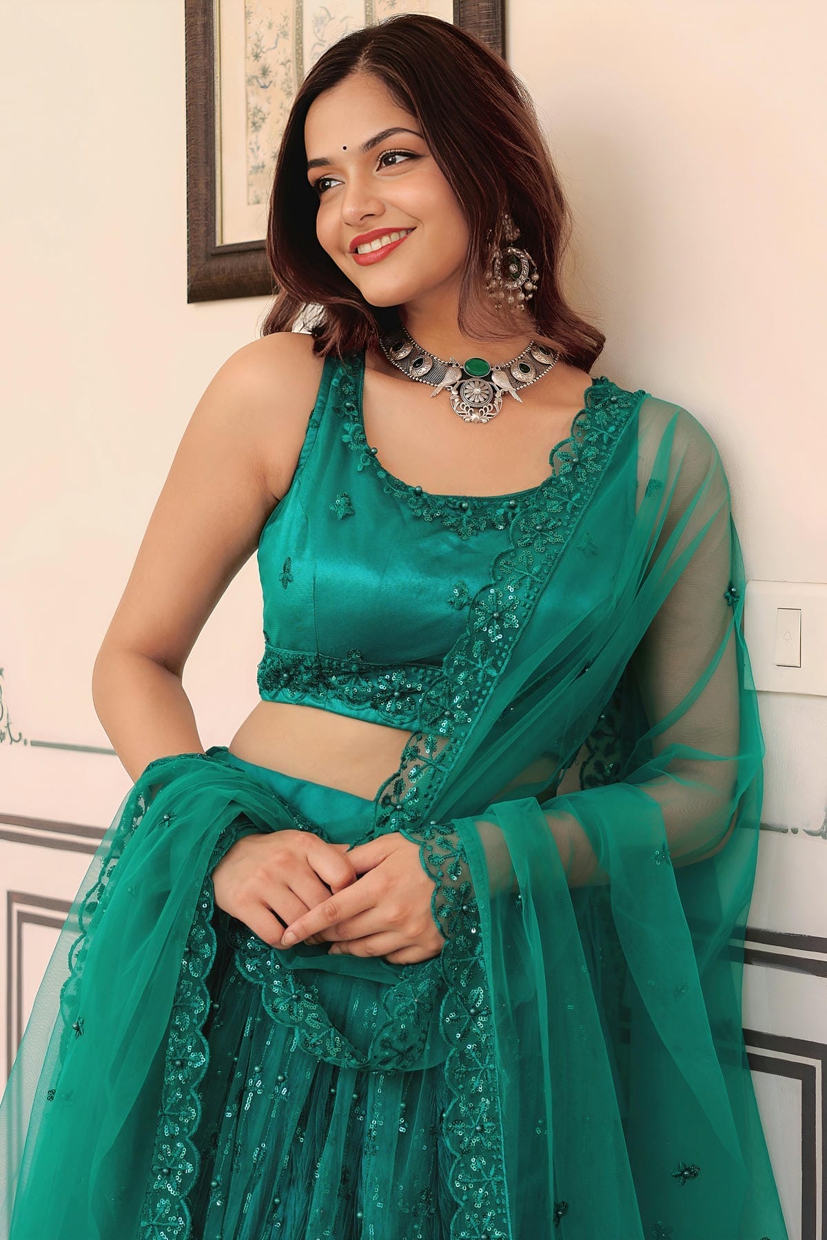 Soft Net Lehenga Choli In Teal Green Colour LC10110193