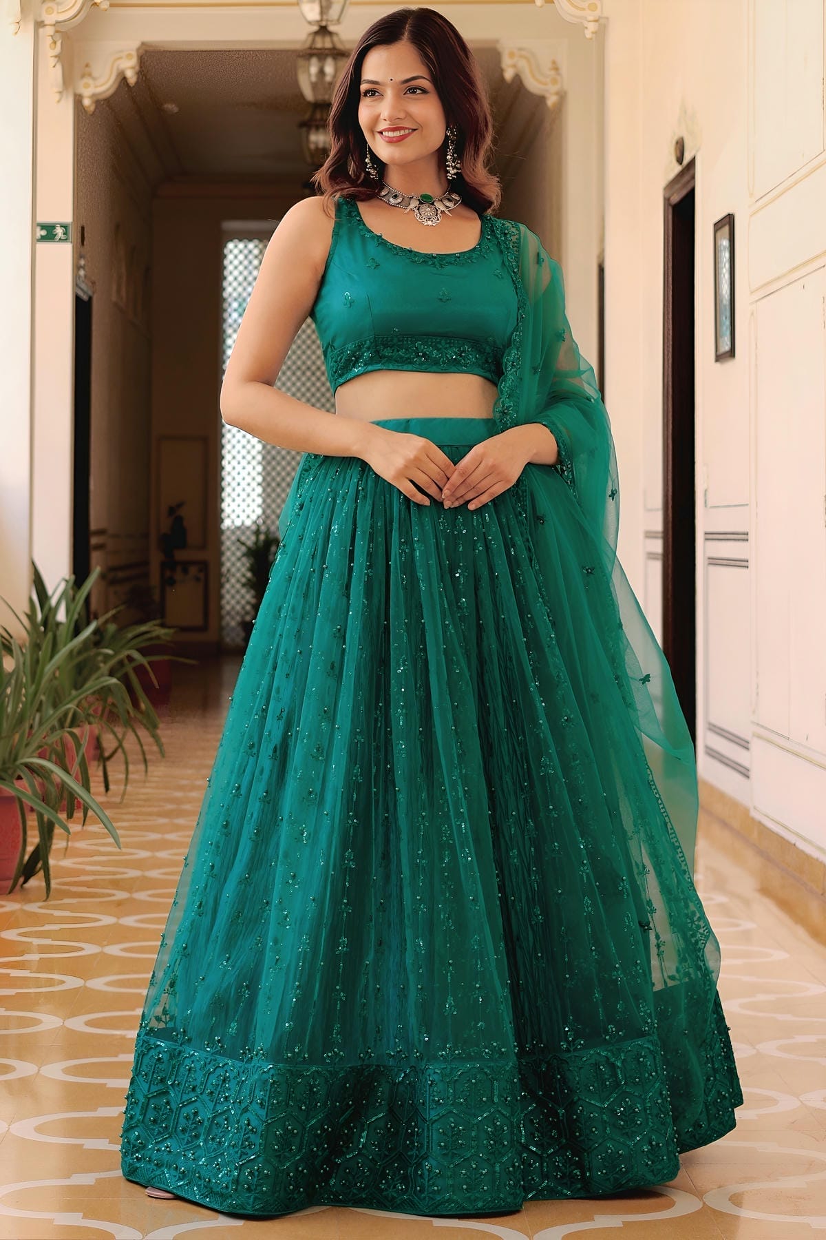 Soft Net Lehenga Choli In Teal Green Colour LC10110193