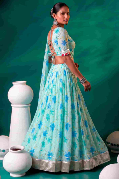 Tabby Silk Floral Print Lehenga Choli In Pista Green Colour NCLD1300095