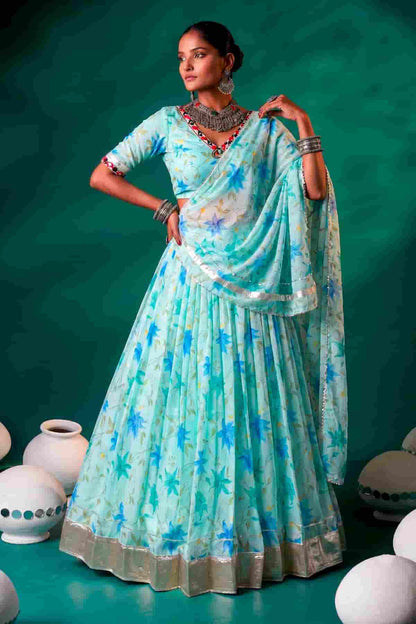 Tabby Silk Floral Print Lehenga Choli In Pista Green Colour NCLD1300095