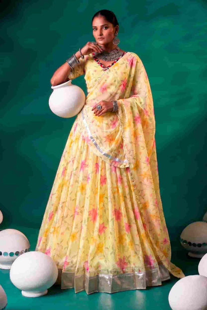 Tabby Silk Floral Print Lehenga Choli In Yellow Colour NCLD1300094