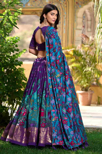 Tasar Silk Kalamkari Print Foil Work Lehenga Choli In Purple Colour NCLD1300081
