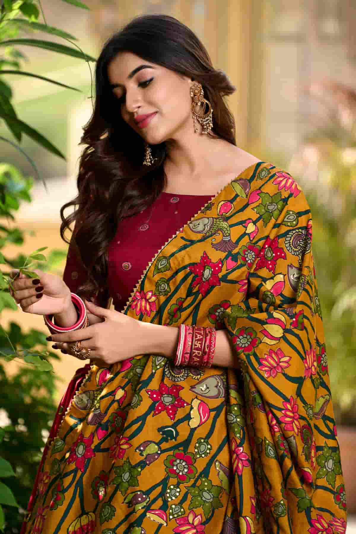Tasar Silk Kalamkari Print Foil Work Lehenga Choli In Red Colour NCLD1300082