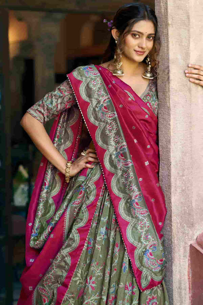Tasar Silk Motif Foil Print Lehenga Choli In Green Colour NCLD1300041