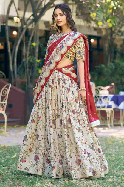 Tasar Silk Motif Foil Print Lehenga Choli In Off White Colour NCLD1300043