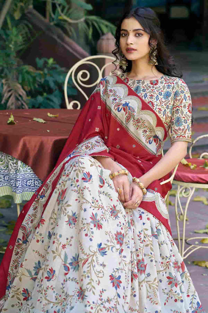 Tasar Silk Motif Foil Print Lehenga Choli In Off White Colour NCLD1300043