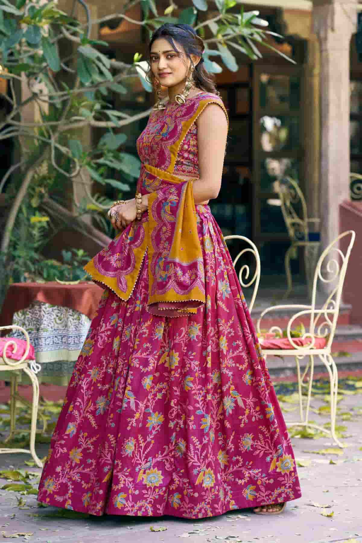 Tasar Silk Motif Foil Print Lehenga Choli In Pink Colour NCLD1300042