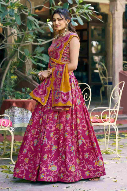 Tasar Silk Motif Foil Print Lehenga Choli In Pink Colour NCLD1300042