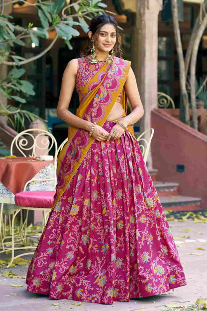 Tasar Silk Motif Foil Print Lehenga Choli In Pink Colour NCLD1300042