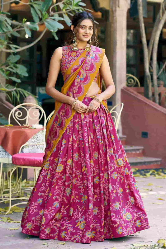 Tasar Silk Motif Foil Print Lehenga Choli In Pink Colour NCLD1300042