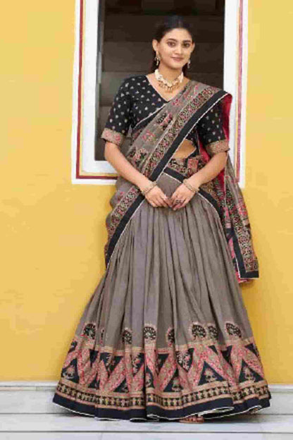 Tasar Silk Zari Woven Work Lehenga Choli In Black Colour NCLD1300086