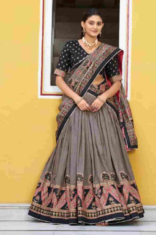Tasar Silk Zari Woven Work Lehenga Choli In Black Colour NCLD1300086