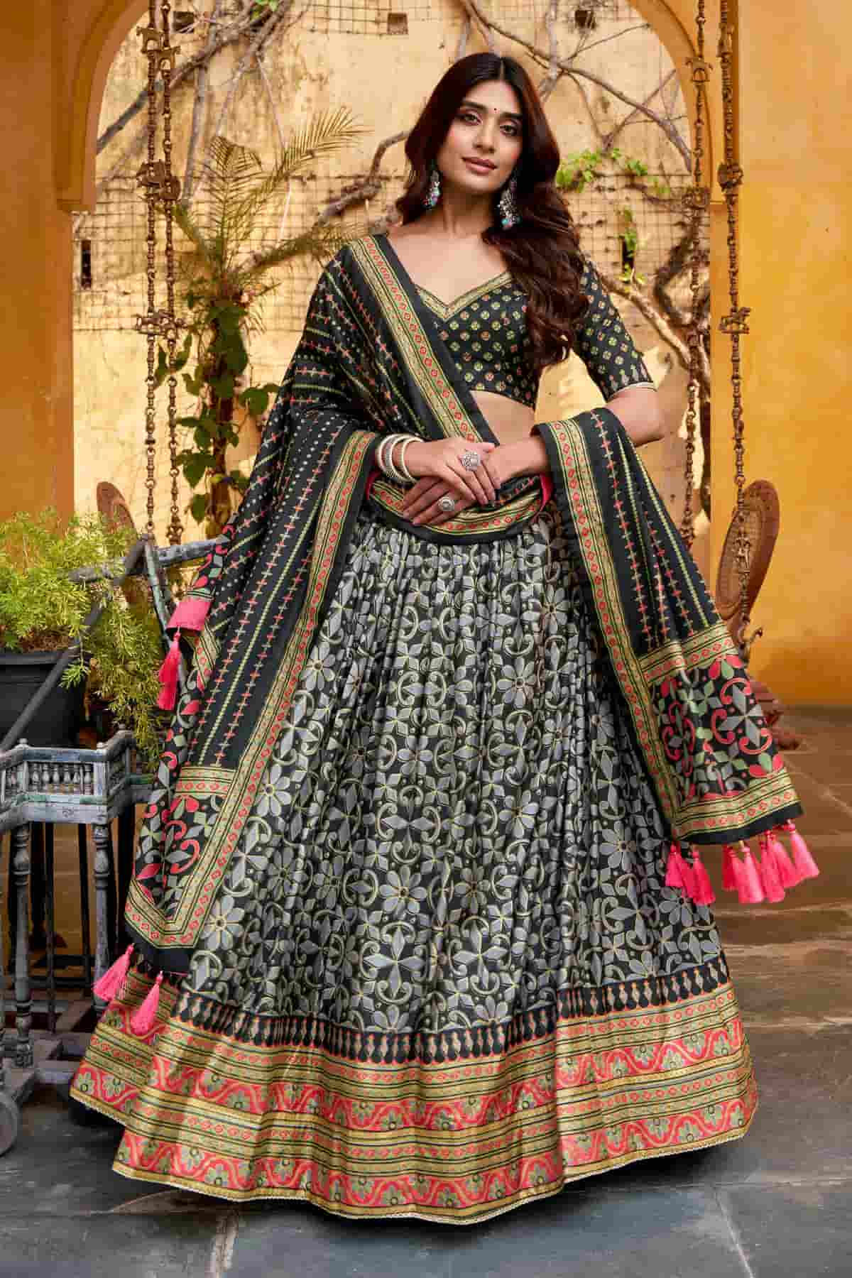 Tasar Silk Zari Woven Work Lehenga Choli In Black Colour NCLD1300090