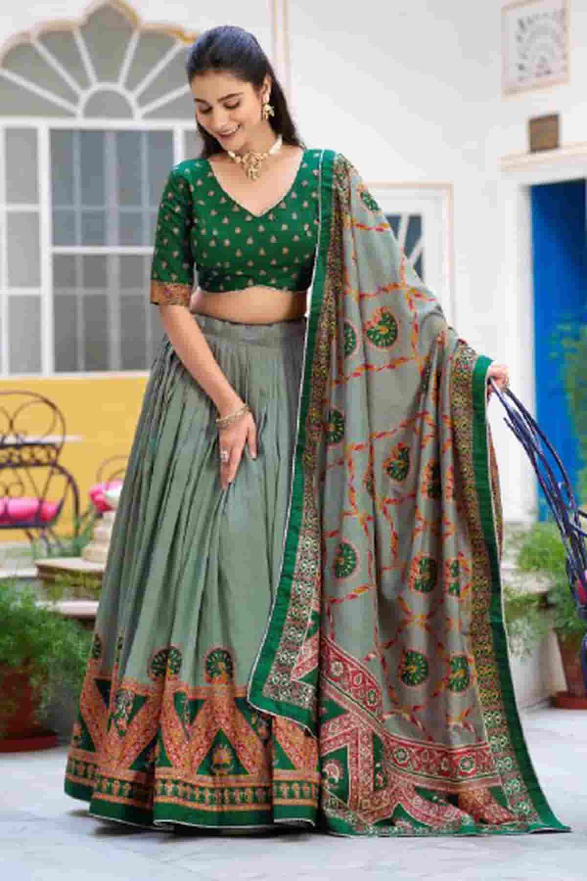 Tasar Silk Zari Woven Work Lehenga Choli In Green Colour NCLD1300089