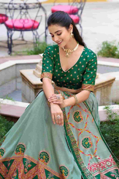 Tasar Silk Zari Woven Work Lehenga Choli In Green Colour NCLD1300089