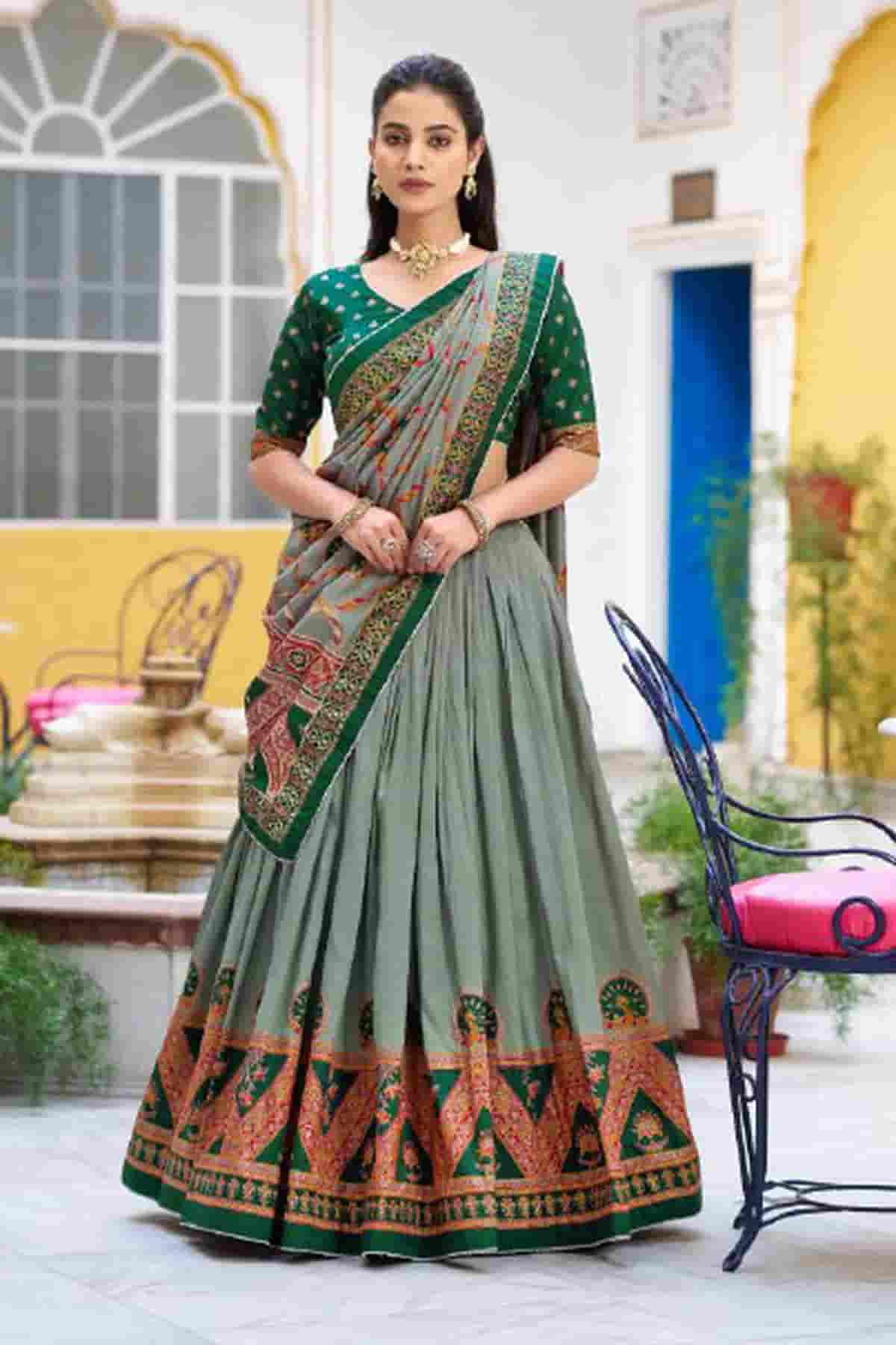 Tasar Silk Zari Woven Work Lehenga Choli In Green Colour NCLD1300089