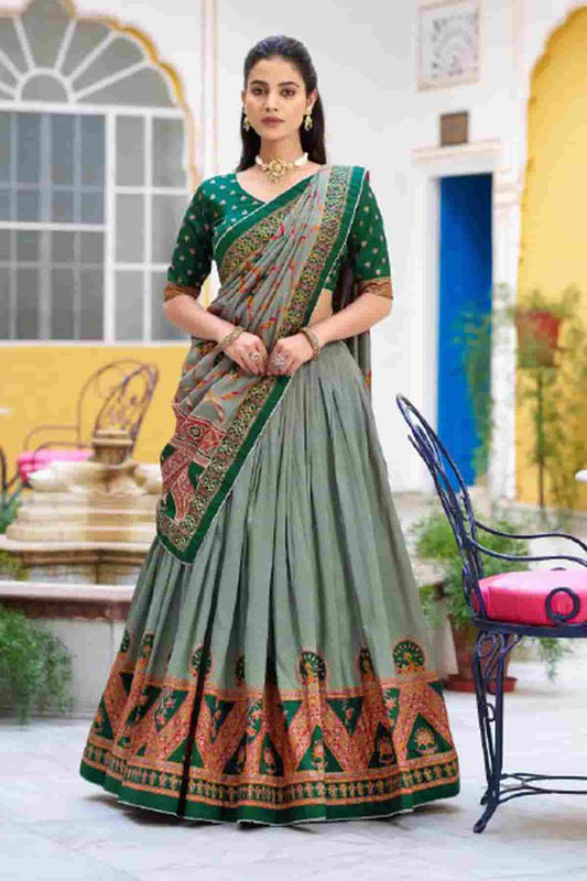 Tasar Silk Zari Woven Work Lehenga Choli In Green Colour NCLD1300089