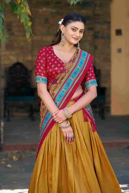 Tasar Silk Zari Woven Work Lehenga Choli In Mustard Brown Colour NCLD1300057