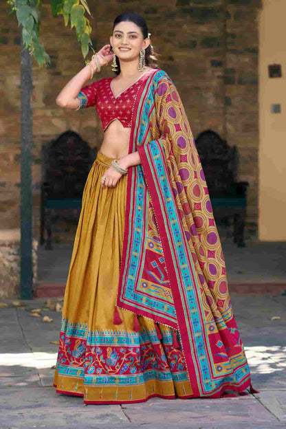 Tasar Silk Zari Woven Work Lehenga Choli In Mustard Brown Colour NCLD1300057