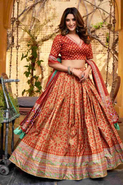 Tasar Silk Zari Woven Work Lehenga Choli In Orange Colour NCLD1300093