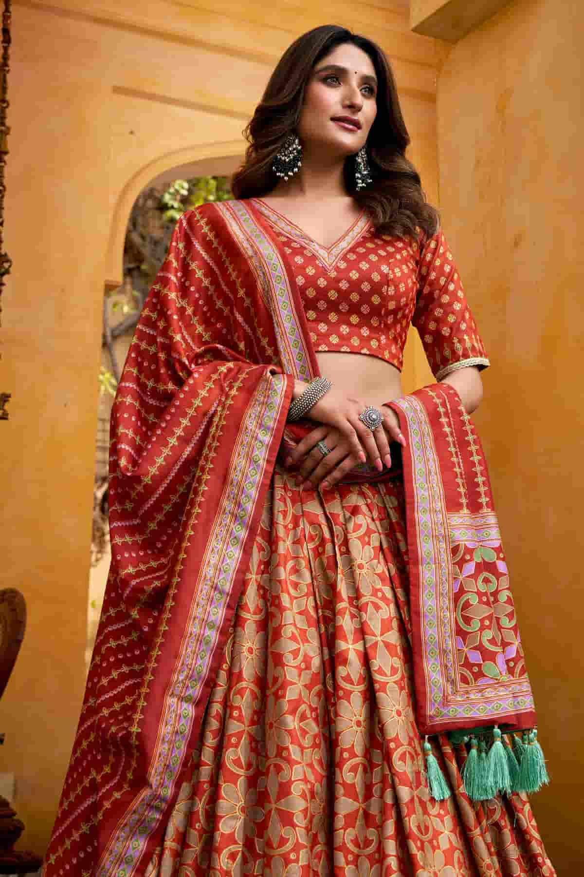 Tasar Silk Zari Woven Work Lehenga Choli In Orange Colour NCLD1300093