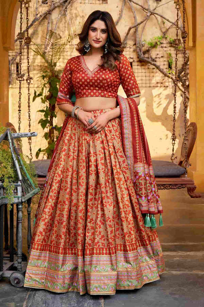 Tasar Silk Zari Woven Work Lehenga Choli In Orange Colour NCLD1300093