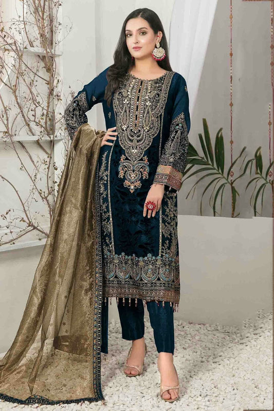 Teal 9000 Velvet Pakistani Suit NCSM11410141