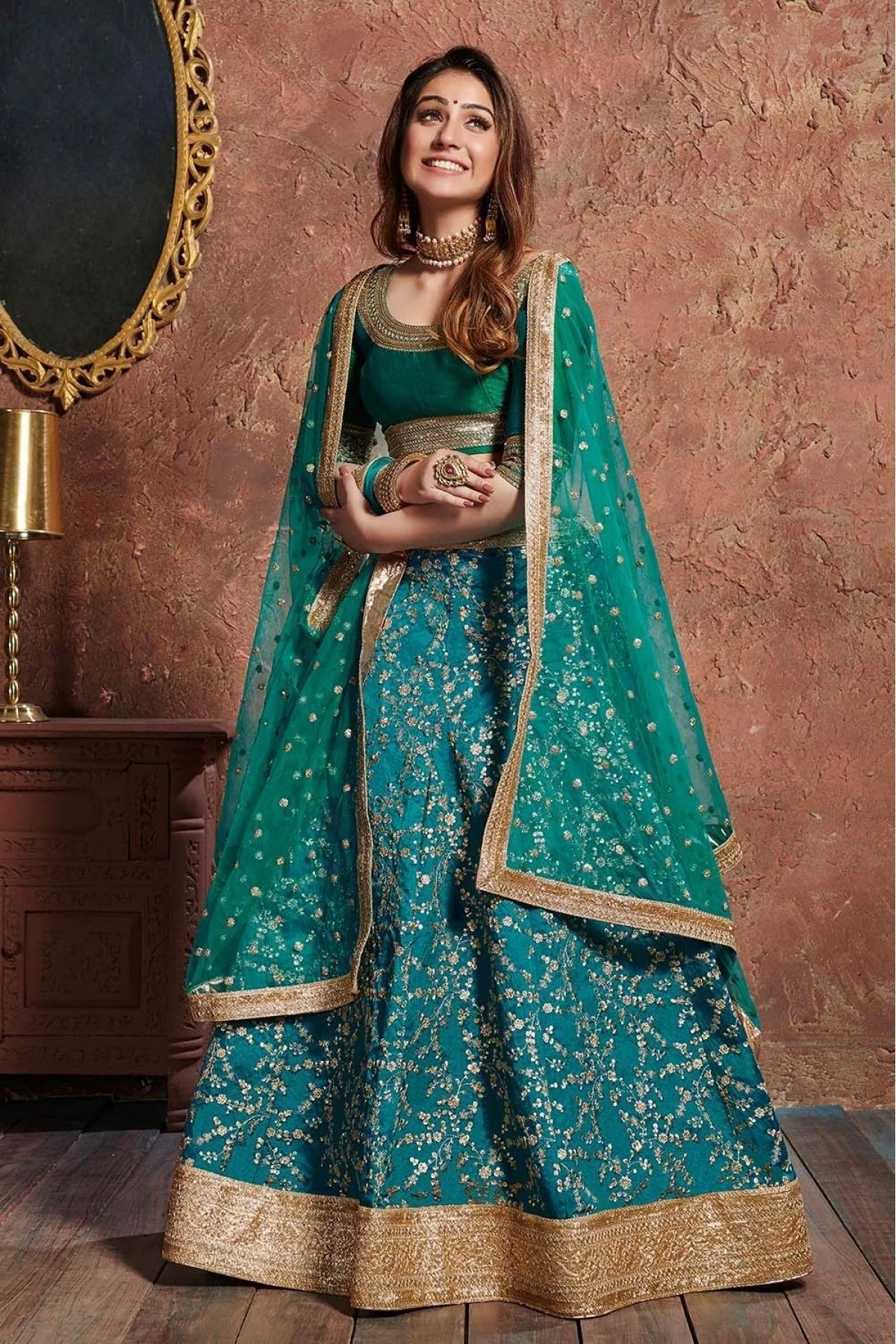 Teal Art Silk Lehenga Choli NCLC10110285