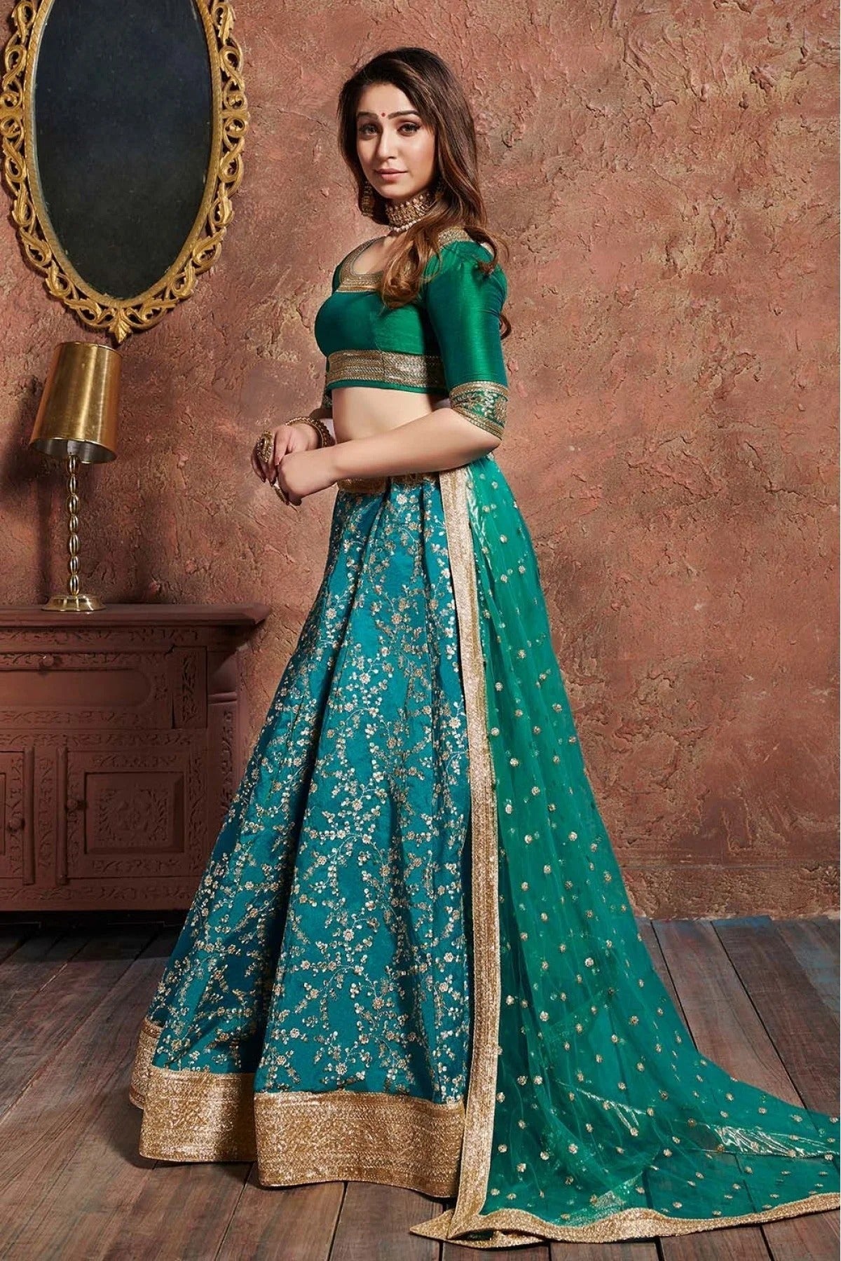 Teal Art Silk Lehenga Choli NCLC10110285