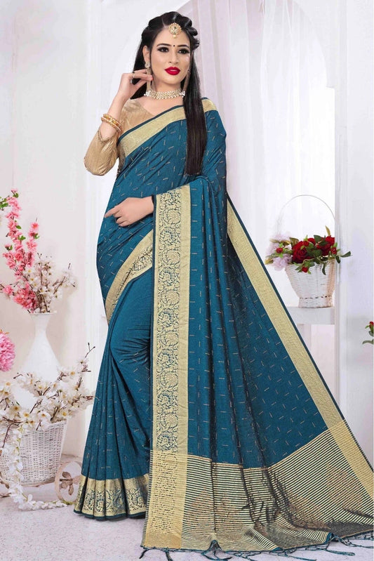Teal Art Silk Viscose Designer Saree NCSD11210709