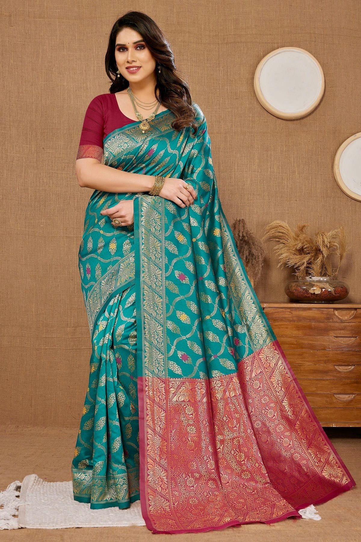 Teal Banarasi Silk Saree NCSD11112490