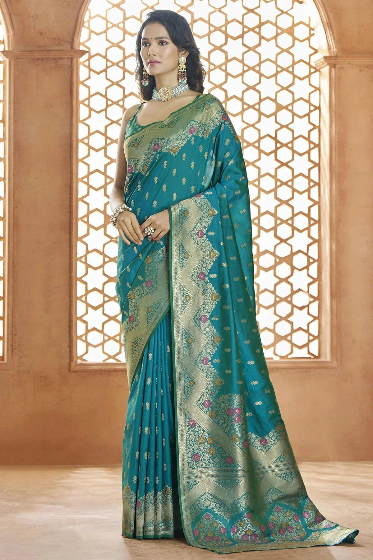 Teal Banarasi Silk Traditional Saree NCSD11112239