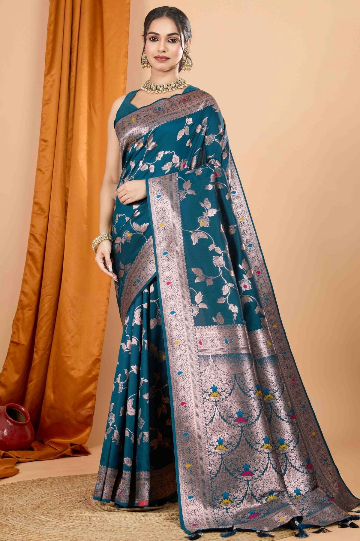 Teal Banarasi Silk Woven Traditional Saree NCSD11110458