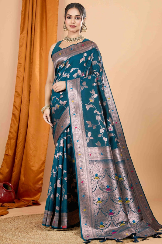 Teal Banarasi Silk Woven Traditional Saree NCSD11110458