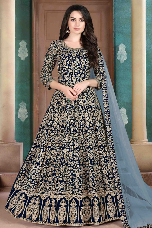 Teal Blue Faux Georgette Semi Stitched Anarkali Suit NCSM10510374