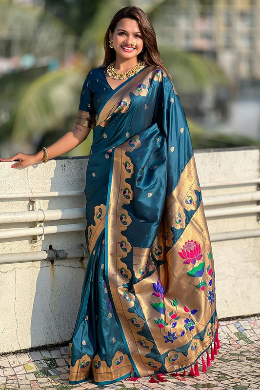 Teal Blue Paithani Silk Paithani Saree NCSD11112204