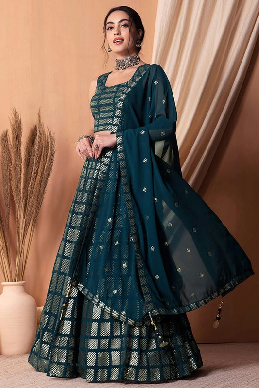 Teal Blue Semi Stitched Georgette Lehenga Choli NCLC10110103