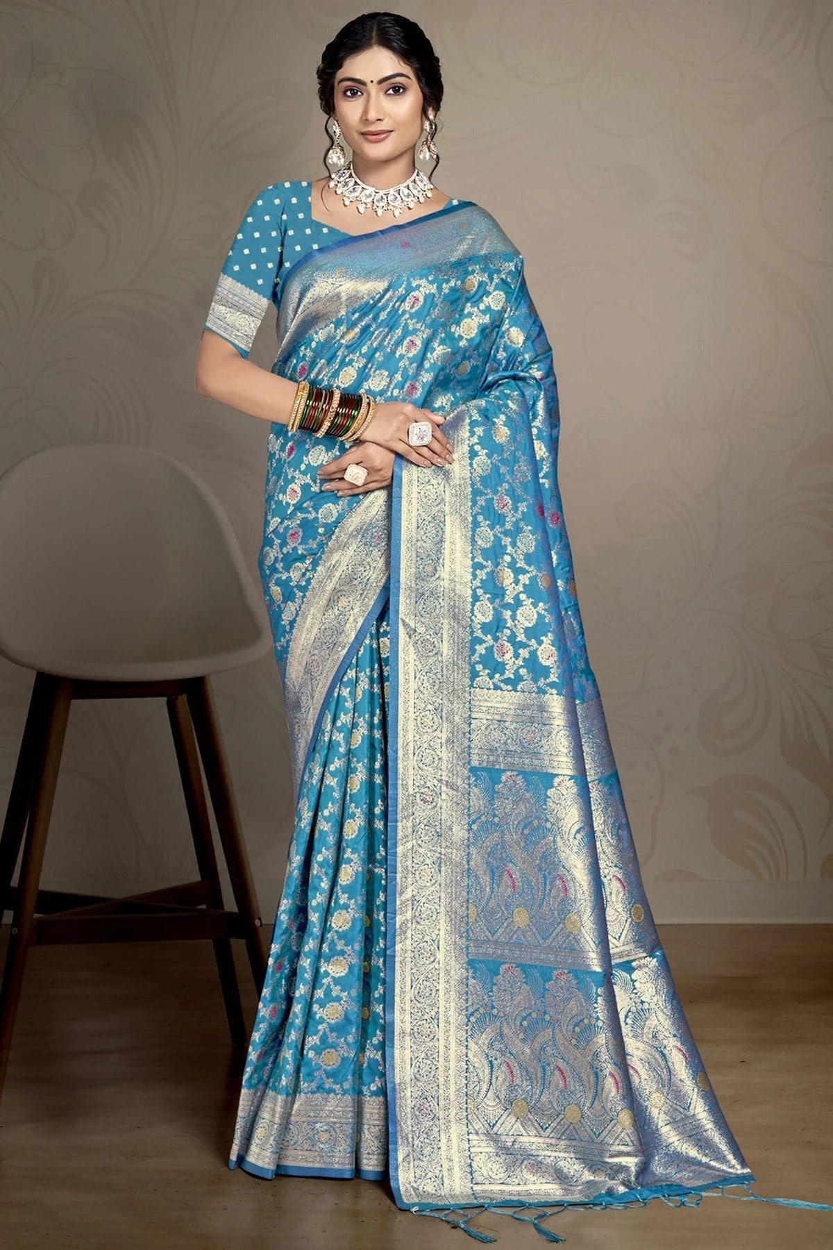Teal Blue Silk Traditional Saree NCSD11010416