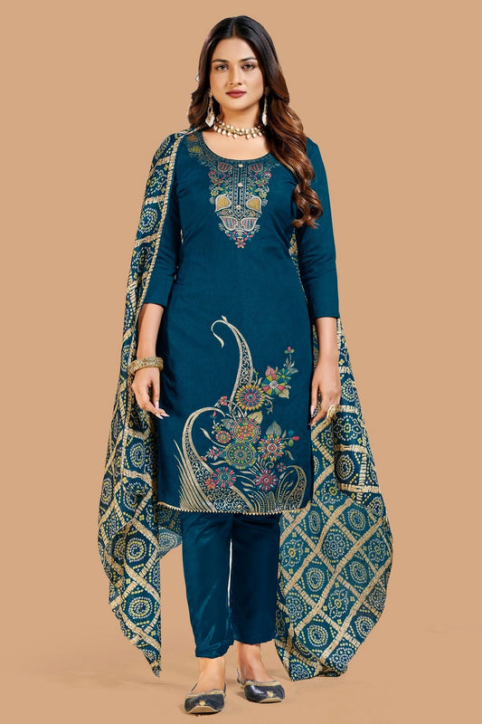 Teal Blue Unstitched Banarasi Jacquard Straight Suit NCUS11610317