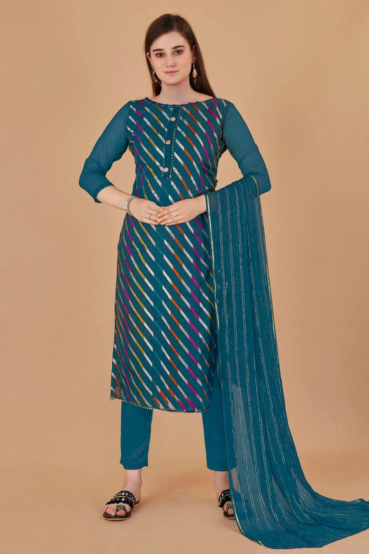 Teal Blue Unstitched Organza Jacquard Straight Suit NCUS11610301