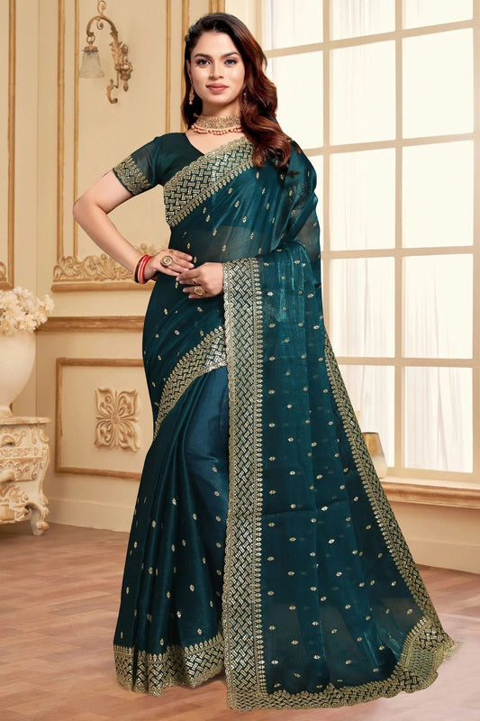 Teal Burberry Silk Designer Saree NCSD11210260