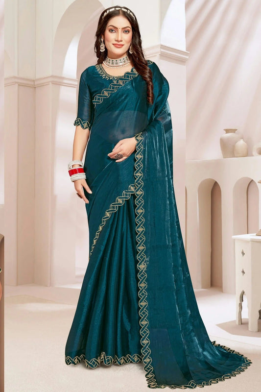 Teal Burberry Silk Designer Saree NCSD11210268