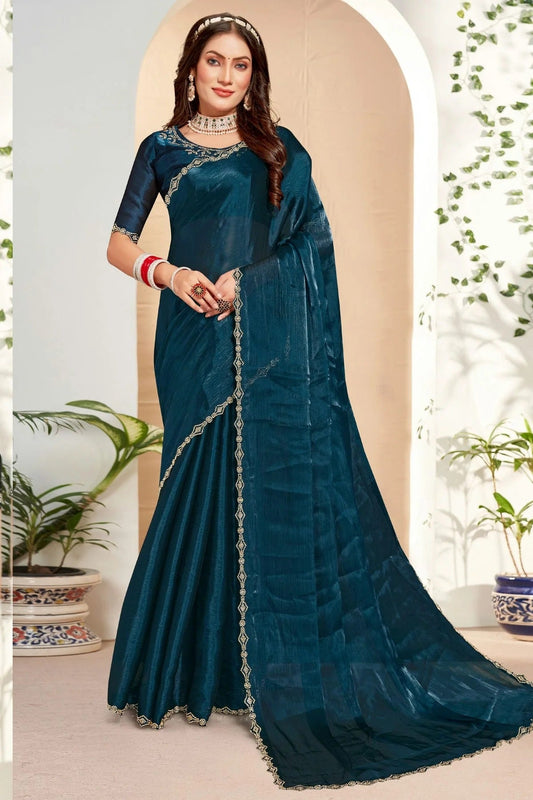 Teal Burberry Silk Designer Saree NCSD11210278