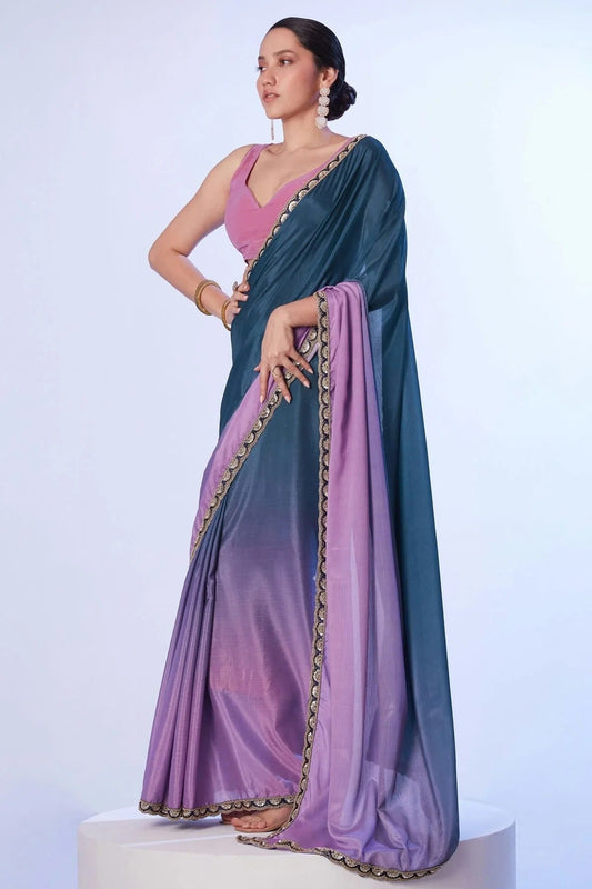Teal Chinon Designer Saree NCSD11111181
