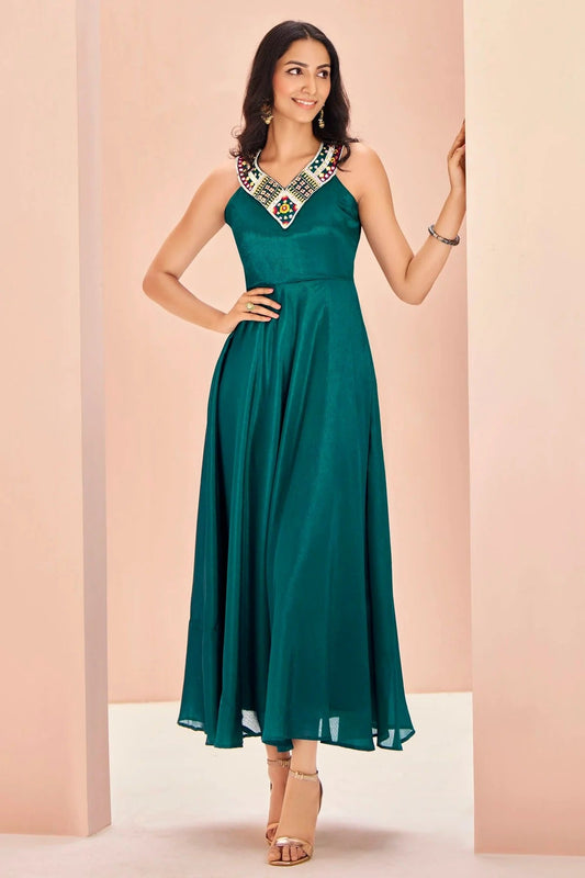 Teal Chinon Indo Western Dress  NCTP10810152