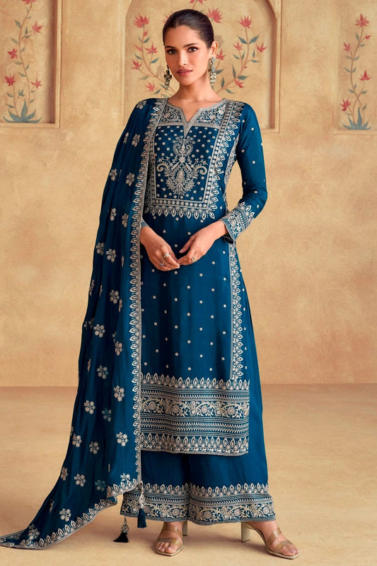 Teal Chinon Pakistani Suit NCSM11410370