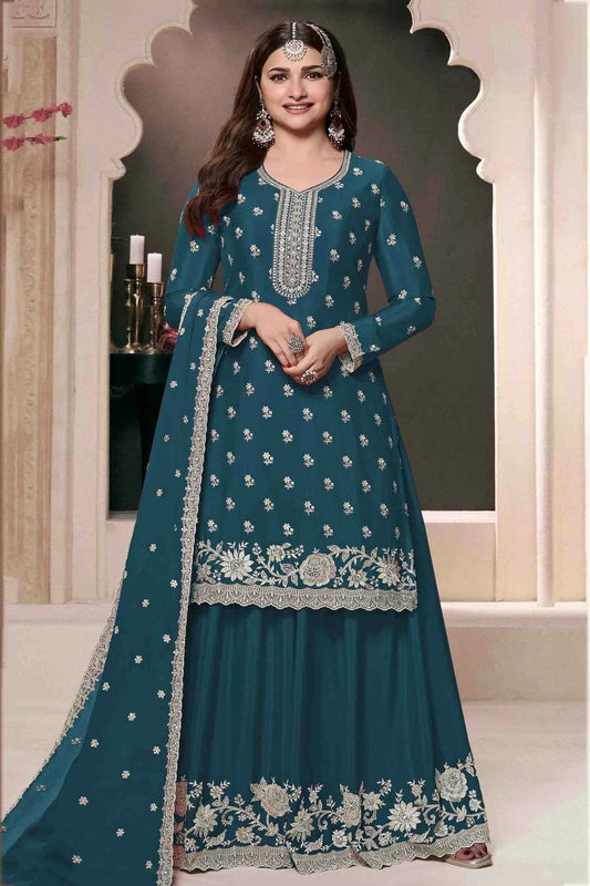 Teal Chinon Palazzo Pant Suit NCSM11410108